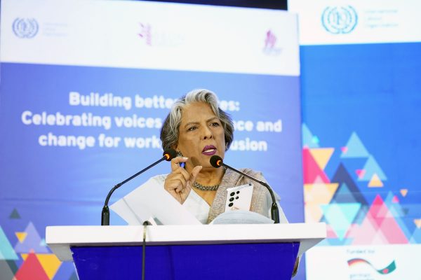 Ms. Sharmeen S. Murshid, Honourable Adviser to the Ministry of Social Welfare as well as Ministry of Women and Children Affairs, delivering remarks.