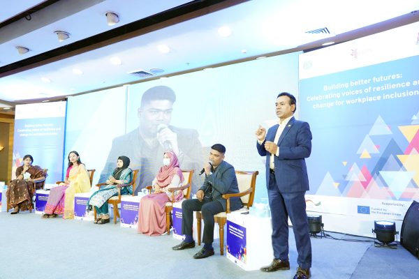 Mr. Rakibul Islam sharing his journey. He is a youth with a physical disability who secured a job at Le Méridien Dhaka through ILO ProGRESS Project and BBDN