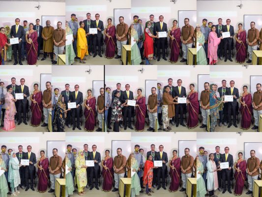 Collage photo of trainees with disabilities receiving certificates.
