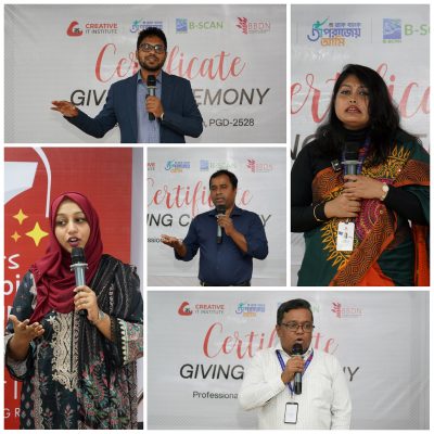 A collage of the guests delivering their speeches at the event.